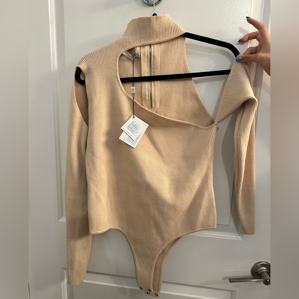 Tan Asymmetrical Cut Out Bodysuit